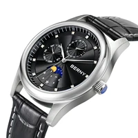 watch for men quartz 38mm multifunction moon luxury wristwatch stainless steel waterproof male clock leather bracelet man watch