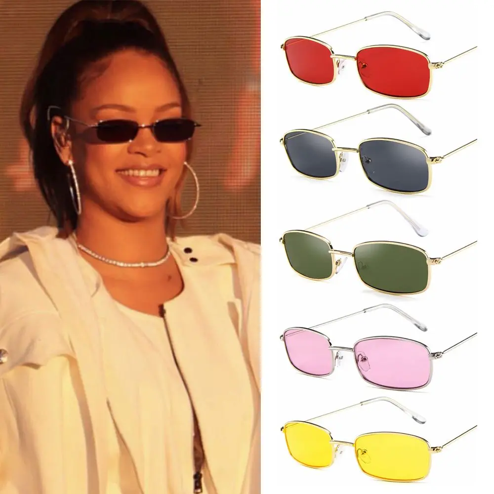 

Vintage UV400 Steampunk Candy Colors Sun Glasses Rectangle Sunglasses Metal Frame Small Retro Shades