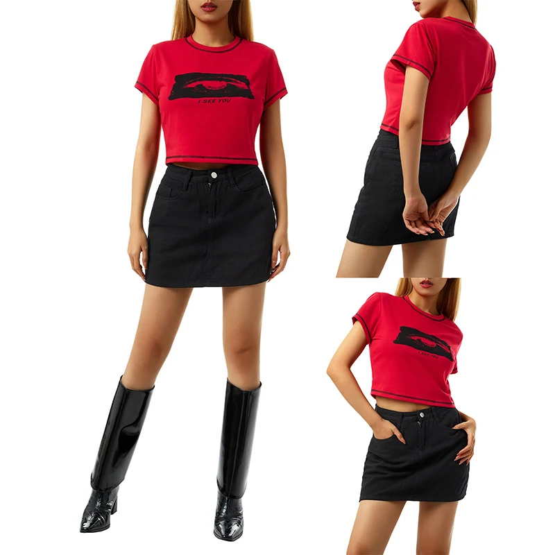 

Женские короткие топы креативная облегающая блузка с коротким рукавом и круглым вырезом