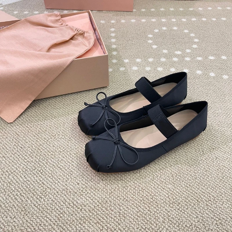 High-version fairy miu family flat ballet shoes 2023 summer new style bowknot with dancing shoes women's single shoes