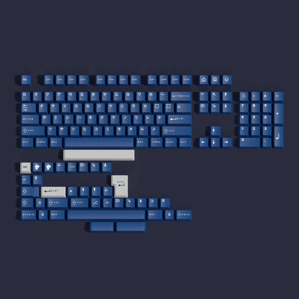 Фото Колпачки для клавиш PBT GMK Masterpiece Cherry Profile Сине-белый колпачок для клавиш с сублимационной краской для клавиатуры Cherry MX Switch Разделенный пробел №1
