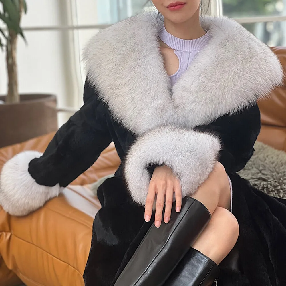 Женская куртка из натурального меха кролика рекс пальто шиншиллы шаль с лисьим