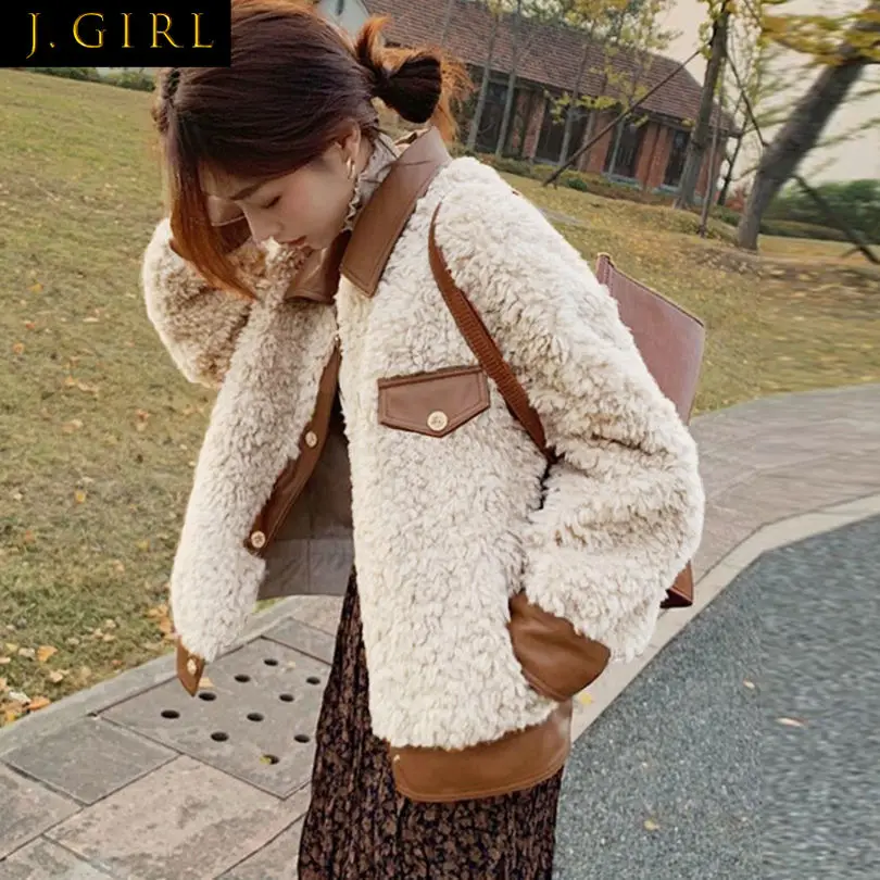 

Jackets Women Patchwork Vintage Loose Single Breasted S-3XL 3 Colors Elegant Autumn Fleece Warm Outwear Feminine New Popular Ins