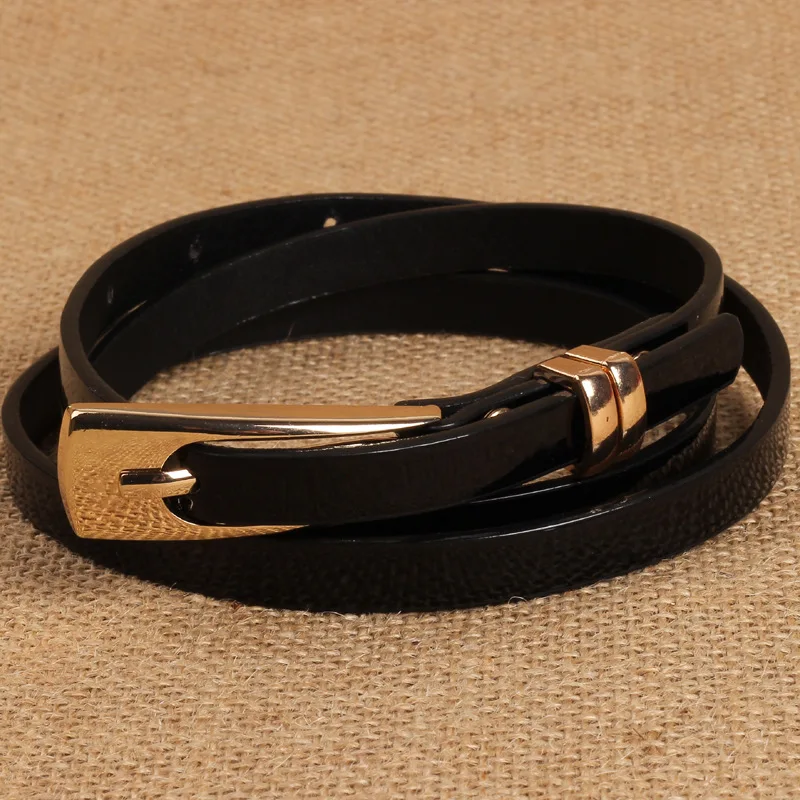 

Female Leather Belts With Metal Buckle Pin Jeans girdle Harajuku Candy Colors Skinny Thin Narrow Waistband For Women Decoration