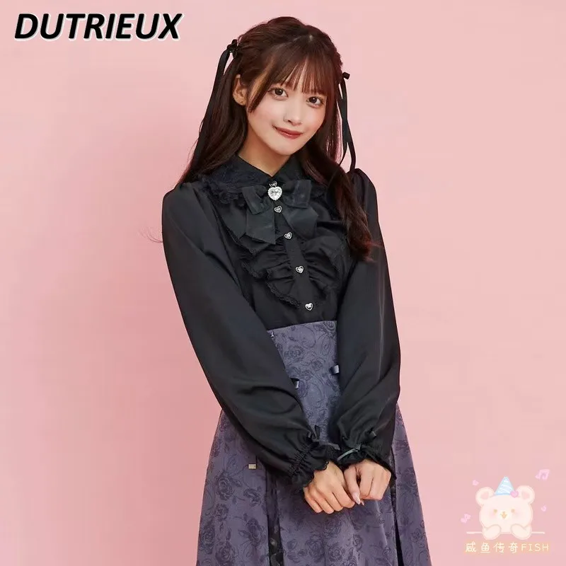 Рубашка с кружевным воротником Sc Love в японском стиле Осенние рубашки длинными