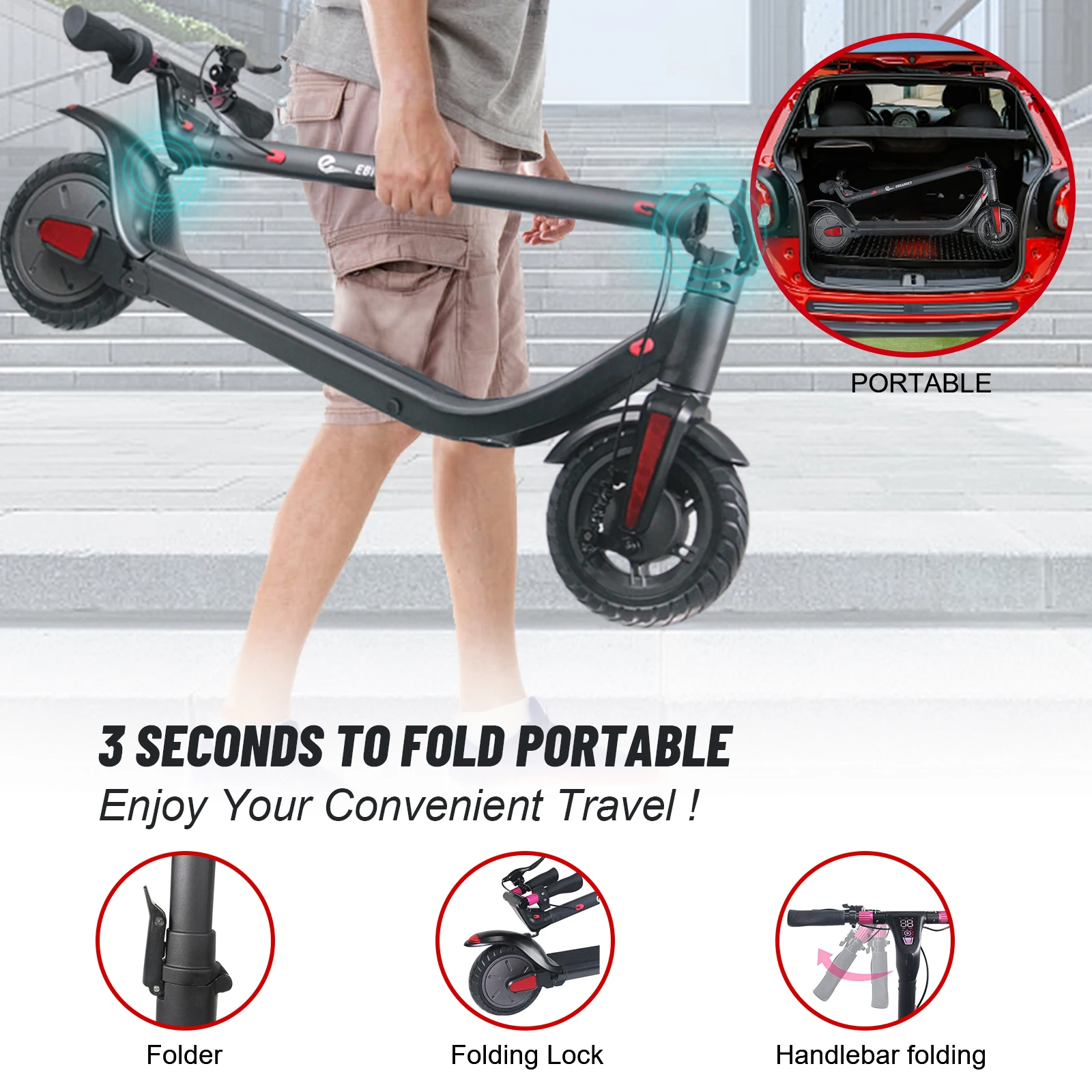 

Electric Scooter 30km/h Motor Power 500W 15Ah Adult EScooter Portable Foldabler 10Inch Tire with App
