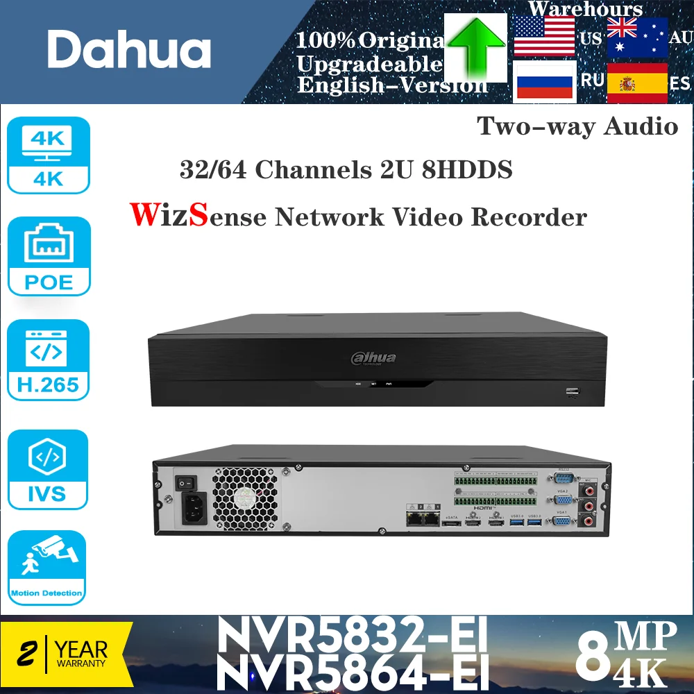 Dahua 4K 8MP NVR5832-EI и NVR5864-EI 64 канала 4 жестких диска сетевой видеорегистратор WizSense