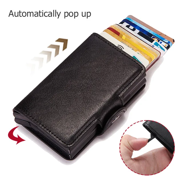 Men's Card Holder Vintage Pu Leather Double Aluminum Box Smart ID Credit Card Holder RFID Mini Wallet Women Business Card Case 3