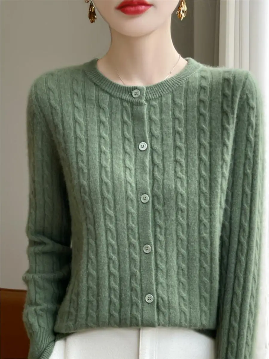 Autumn Winter Women Cardigans O-neck Solid Sweater Spring Long Sleeve Single Breasted Knit White Fashion Korean Jumper