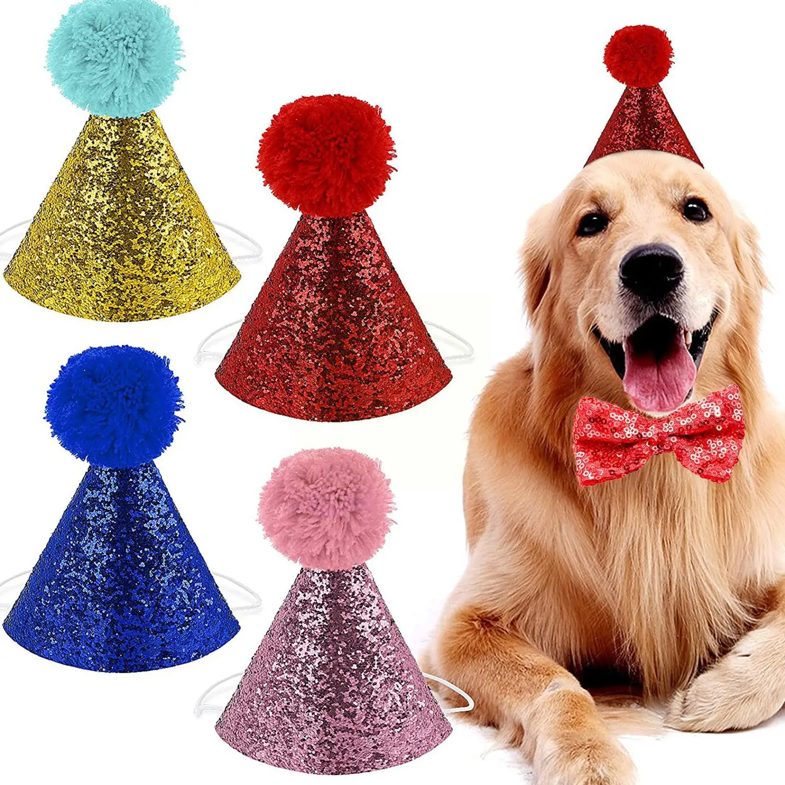 

1 комплект головных уборов для домашних животных, шапки на день рождения, галстук, украшение с блестками и звездами, аксессуары для домашних ...