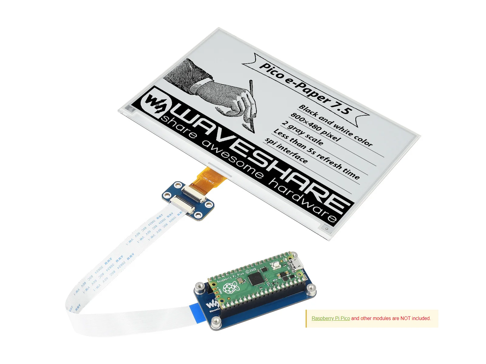 Модуль дисплея Waveshare 7 5 дюйма E-Paper E-Ink для Raspberry Pi Pico 800X480 черный/белый SPI