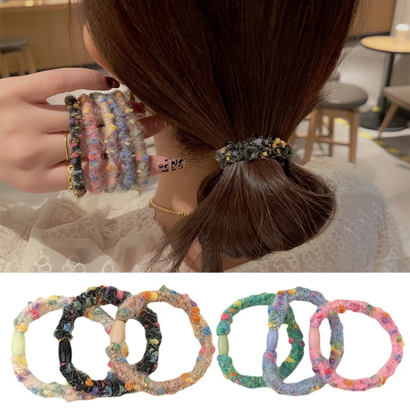 

Colorful Dotted Hair Rope Classic Wool Knitted Winding Hair Band Elastic Plush Hair Rope Furry Elastic Hair Bands For Women