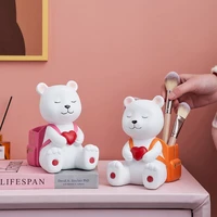 resin bear pen holder animal statue cute room decoration desk accessories indoor figurines home decor accessories birthday gift