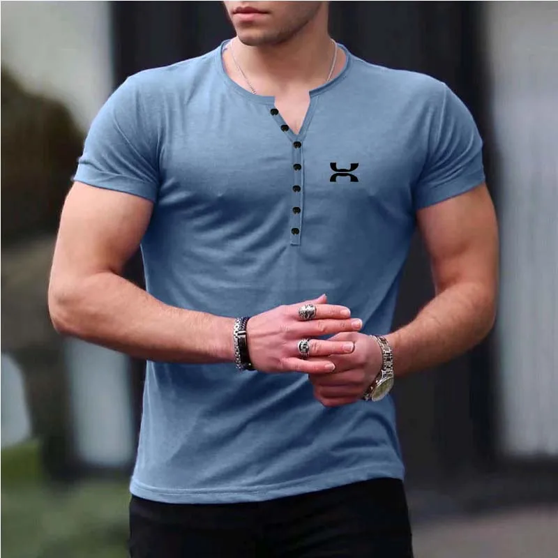 

Men's new Polo shirt short-sleeved casual Polo shirt button design V-neck summer clothes casual clothes men's casual plus size t