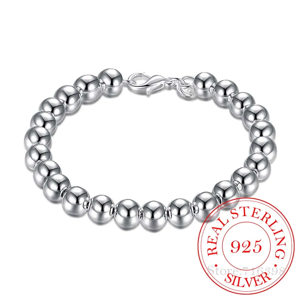 

Женский винтажный браслет из серебра 925 пробы, с бусинами 8 мм