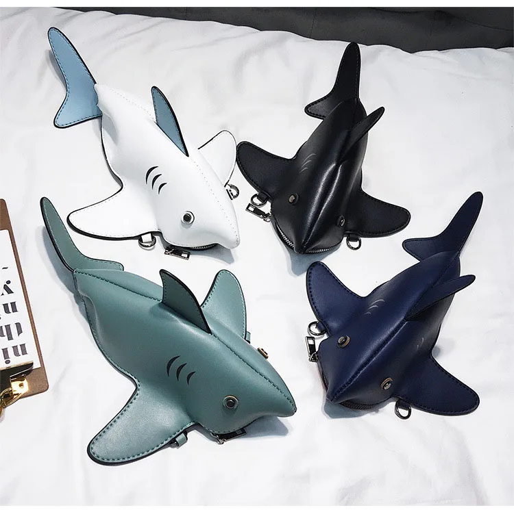 

Funny Shark Shaped Women Shoulder Messenger Bag Cartoon Chain Lady Hand Bags PU leather Phone Bag Crossobdy Bags Bolsas Feminina