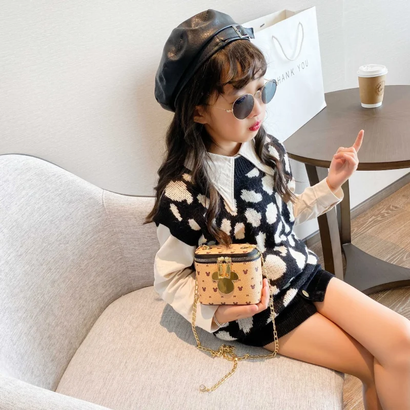 Disney Fashion handbag hot style cartoon Mickey Mouse children girls shoulder messenger square bucket change bag