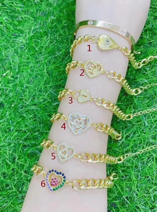 

Женский браслет со звездами и сердцем, регулируемый браслет из кубинской цепи с цирконием и золотом, Ювелирное Украшение df34, 1 шт.