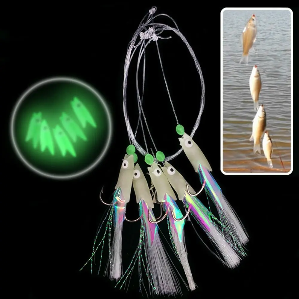 

Durable Soft Silicone head Fishing Tackle Carbon Steel Tied up Glow fish lure Soft bait long tail String hook