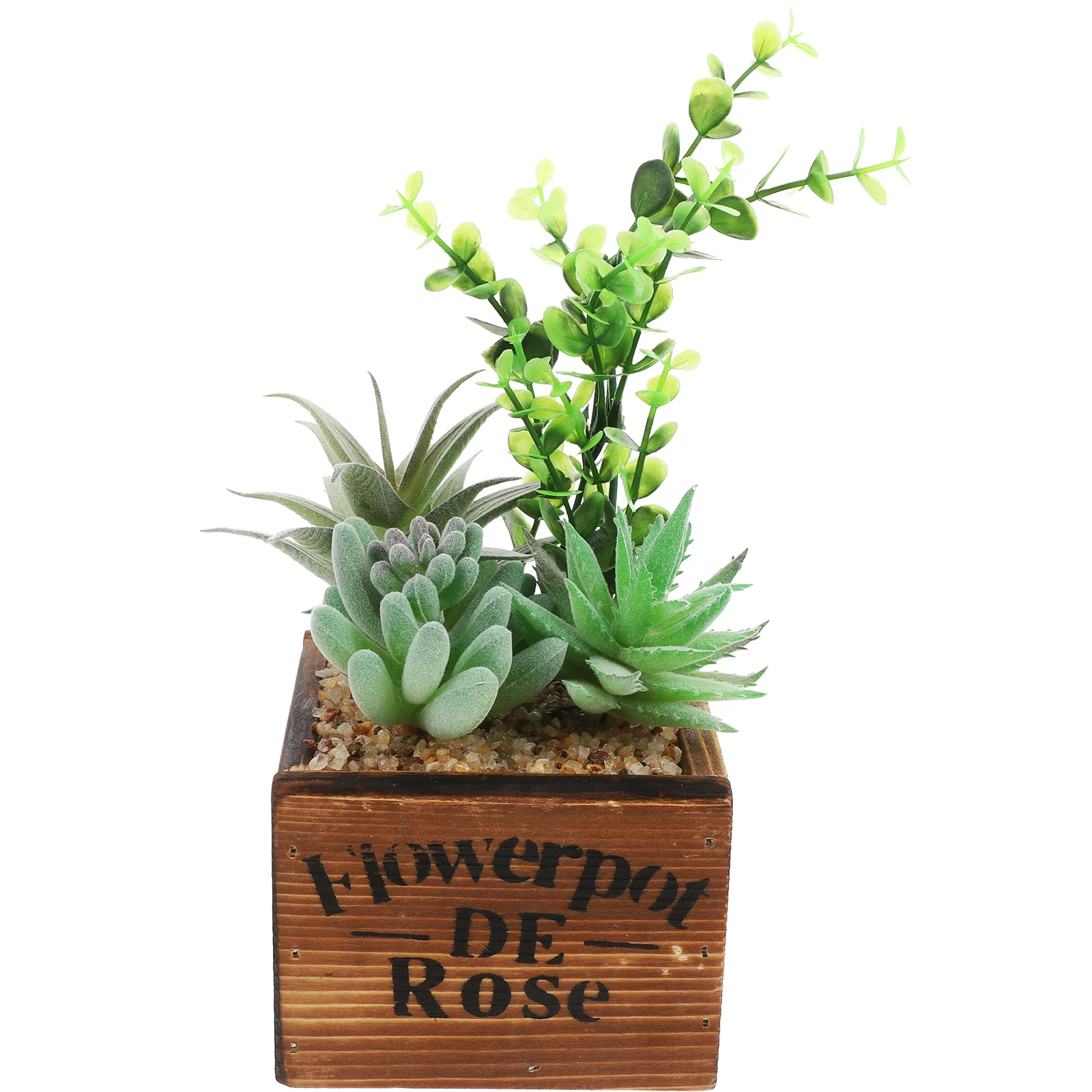 

1 set of Artificial Succulent Wooden Pot Bonsai Ornament Home Office Faux Bonsai
