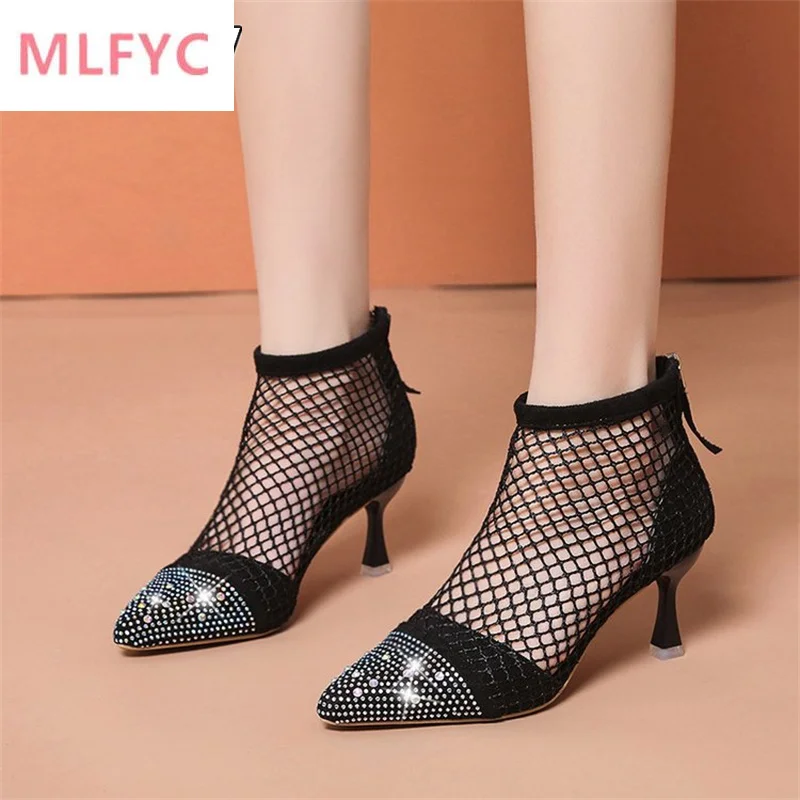 

2022 spring and summer new fashion pointed toe stiletto net boots women hollow mesh sandals fashion sandals women pumps