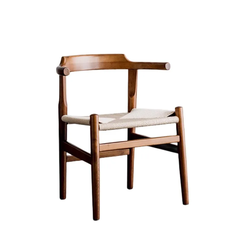 Hemp Seat Wooden Accent Chairs Indoor Leisure Armchairs For Living Room
