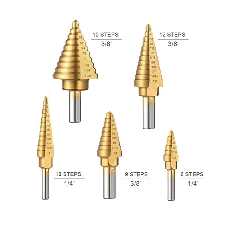 6 шт. 1/4 3/8 дюйма ступенчатое сверло с прямой канавкой и титановым покрытием дерево