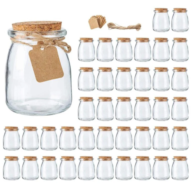 

12Pcs 7oz Wish Bottle Mini Yogurt Pudding Glass Jar Milk Jelly Food Storage Container 200ml Glass Containers Lids
