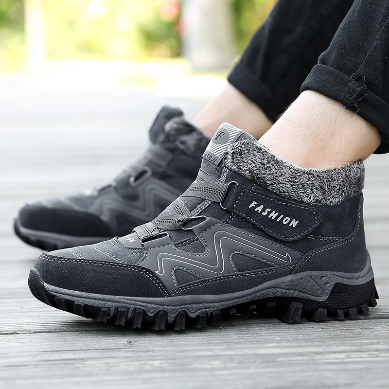 Mens Womens Winter Boots with Fur New Warm Suede Snow Boots Work Casual Shoes Sneakers High Top Rubber Ankle Boots