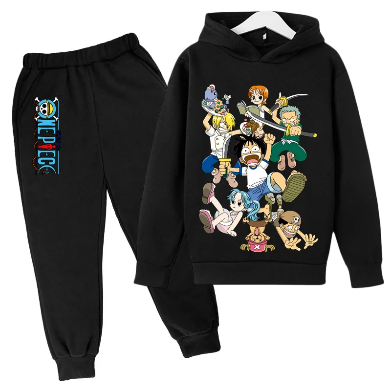 2023 One Piece Hoodie Kids Spring Autumn Sweatshirt Pants Girls Casual Cute Pants Printed Hoodie Set Baby Boys Clothes