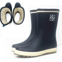 fleece lined rain boots mens rubber rain boots mid calf lightweight fashion autumn and winter new flat rain shoes