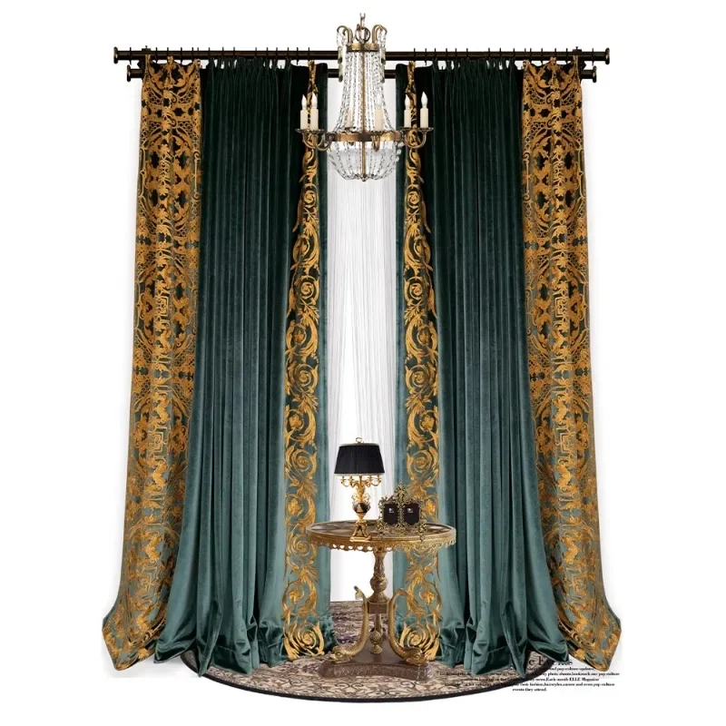 Темно-зеленые бархатные шторы для гостиной столовой спальни роскошные вышитые