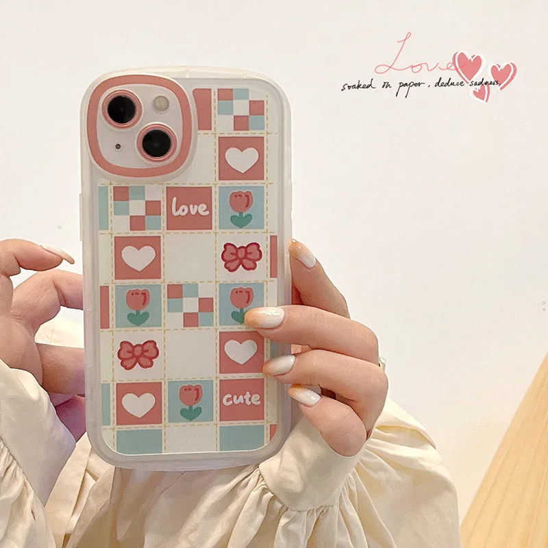 

Cute Phone Case For iPhone 11 12 13 PRO MAX MINI X XR XS 7 8 SE PLUS Love Heart Cartoon Bowknot Flower Len Protection Back Cover
