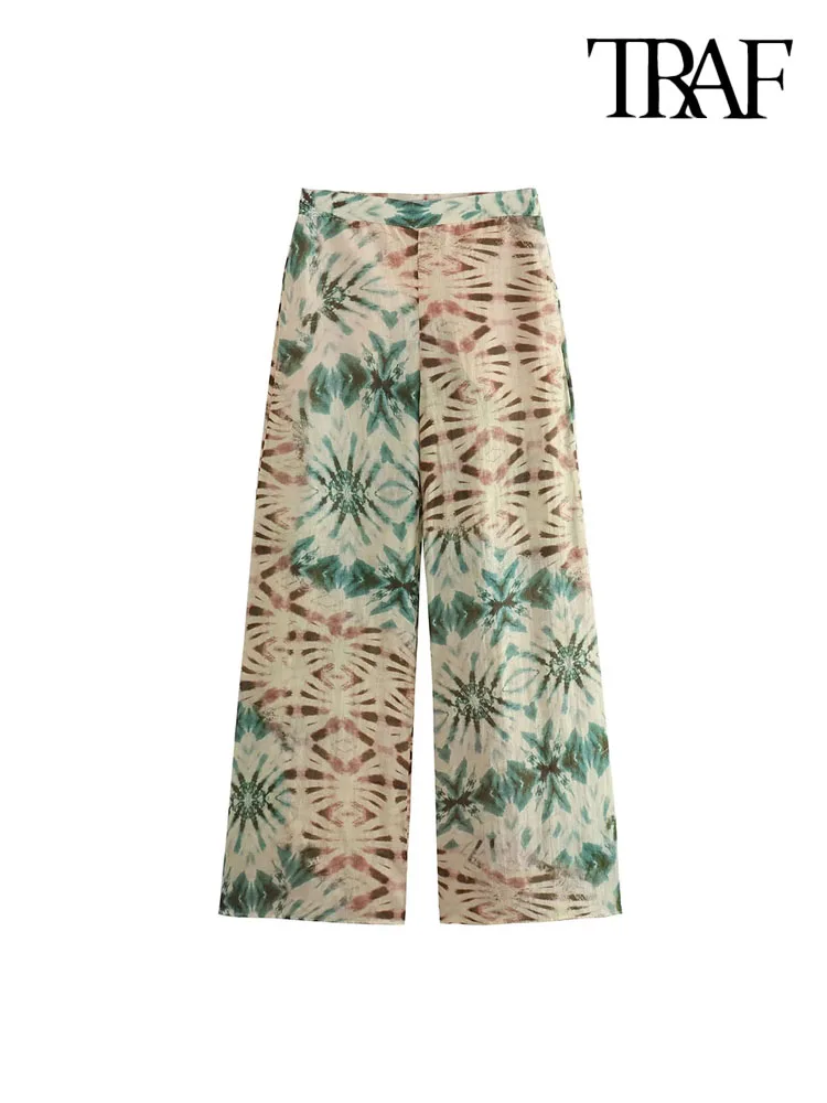 

Брюки женские с широкими штанинами, высокой талией и молнией сбоку