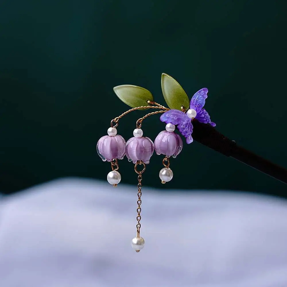 Шпилька для волос с фиолетовым колокольчиком орхидеей бабочкой и кисточкой в