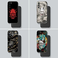 phone case for huawei p30 p40 p10 p20 lite p50 pro p smart z 2019 2020 cases silicone cover samurai oni mask tattoo dragon art