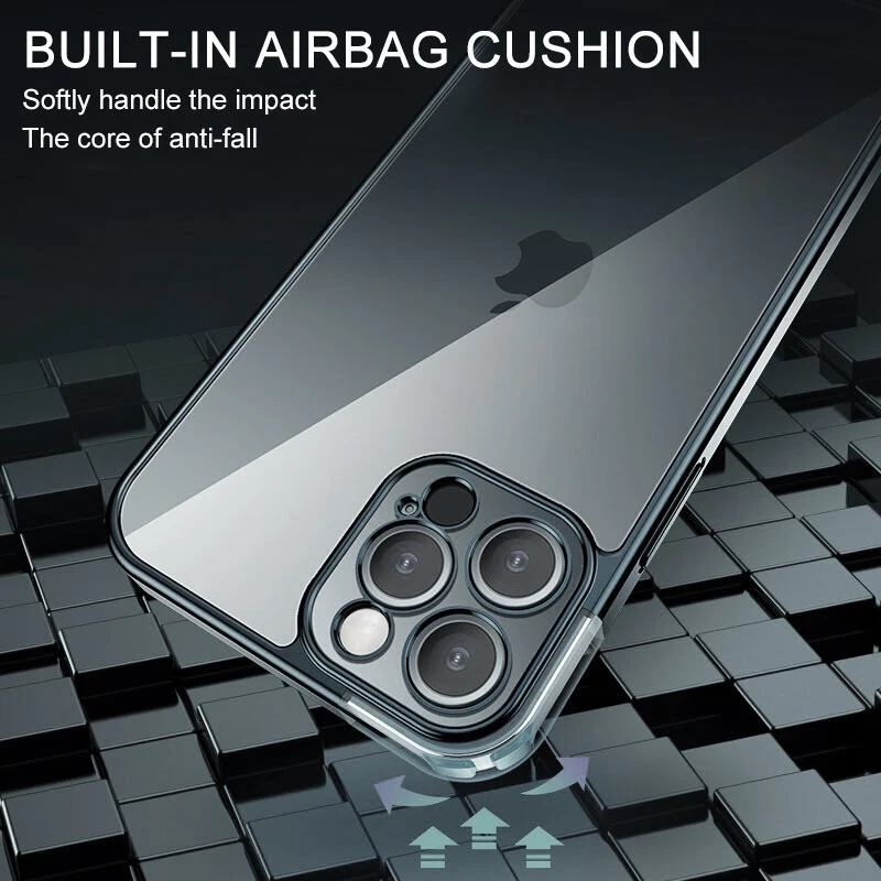 Luxury Plating Square Frame Transparent Phone Case For iPhone 12 11 13 14 Pro MAX Mini X XS XR 7 8 Plus SE2 TPU Soft Clear Cover