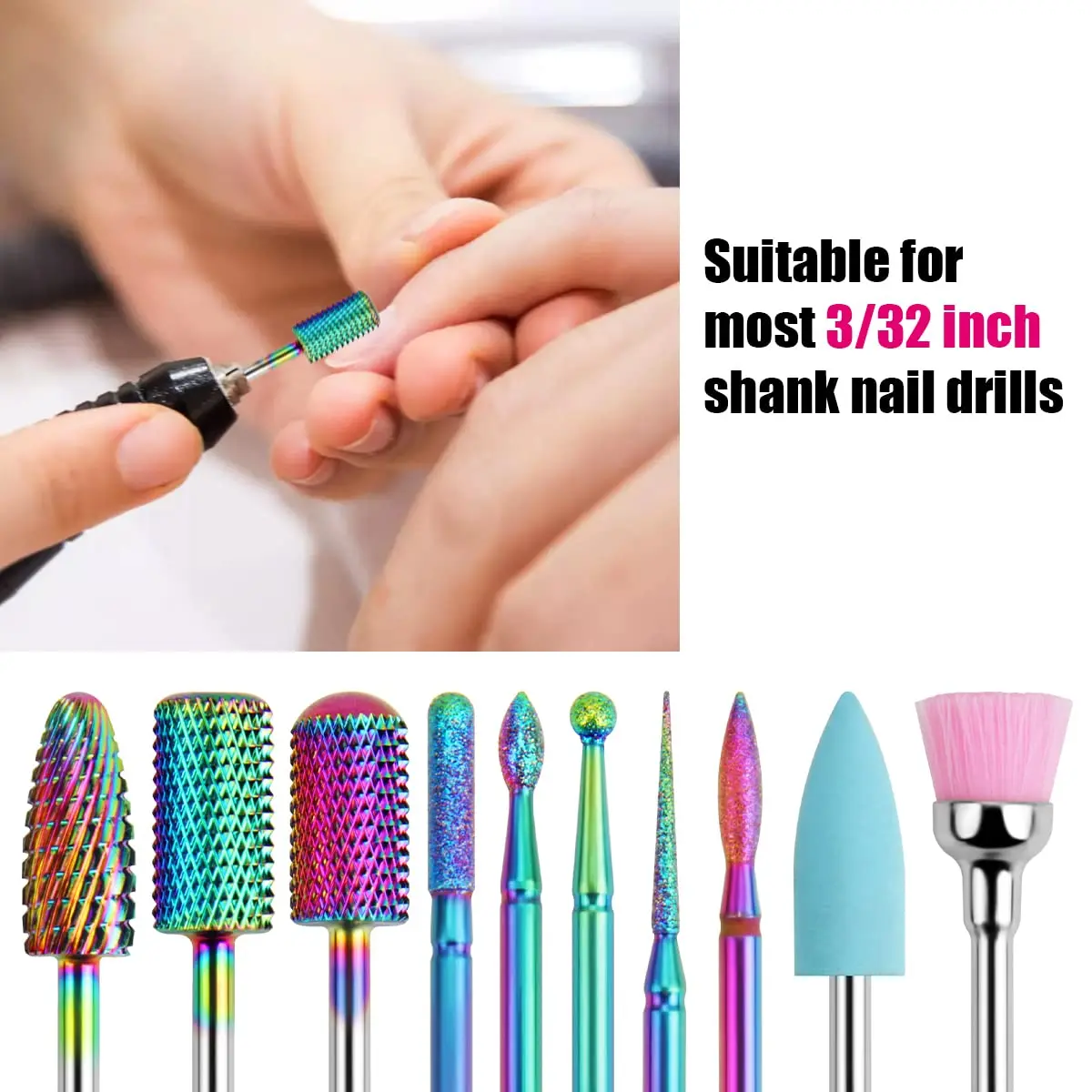 Nail Drill Bits Sets, 10pcs Professional Electric Nail Files Drill 3/32 Inches Tungsten steel Diamanten cuticle Nail Drill Tool enlarge