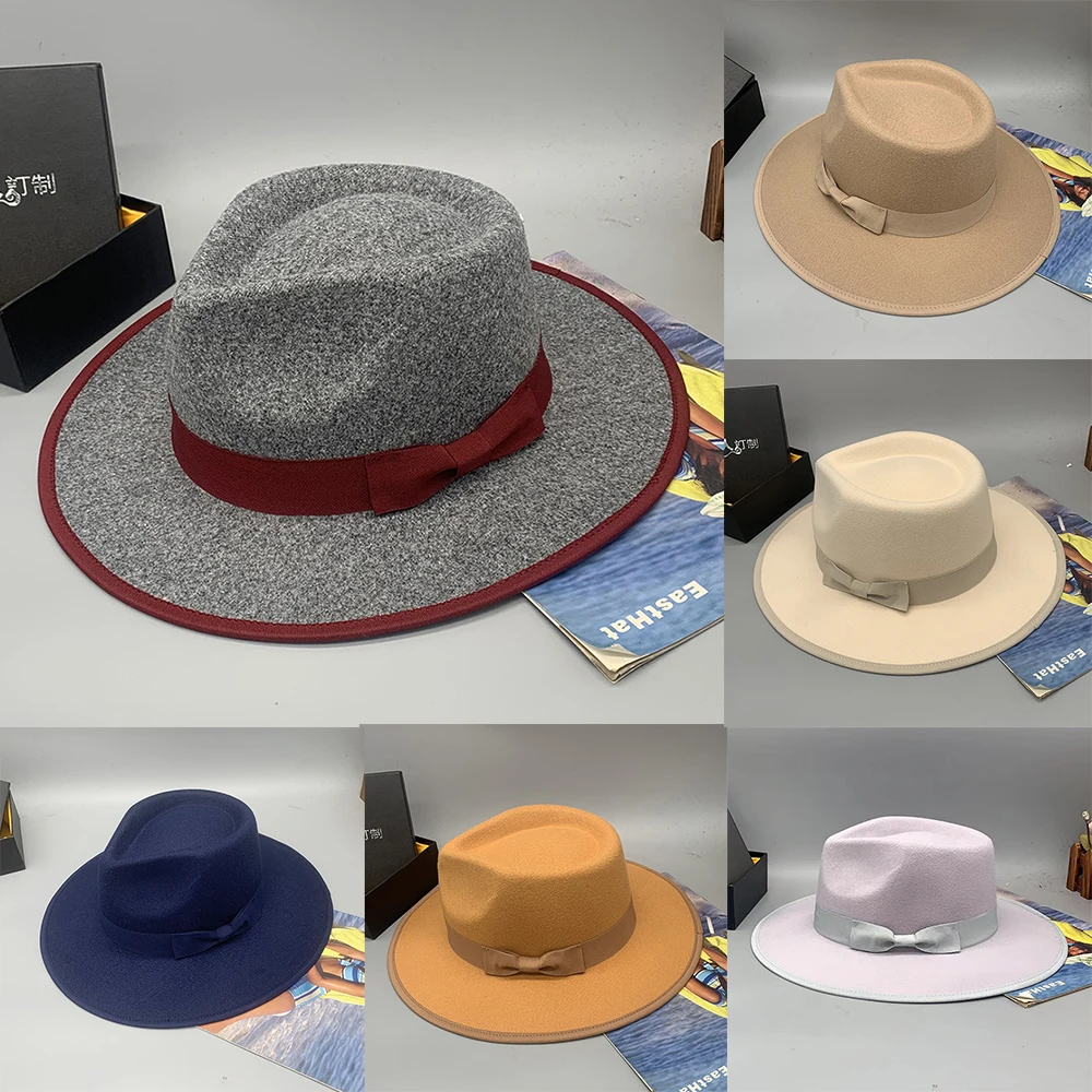 

Шляпа Женская шерстяная с бантом, винтажная Федора с атласным снаряжением, модная Панама с крупными полями, с окантовкой, большие размеры ...