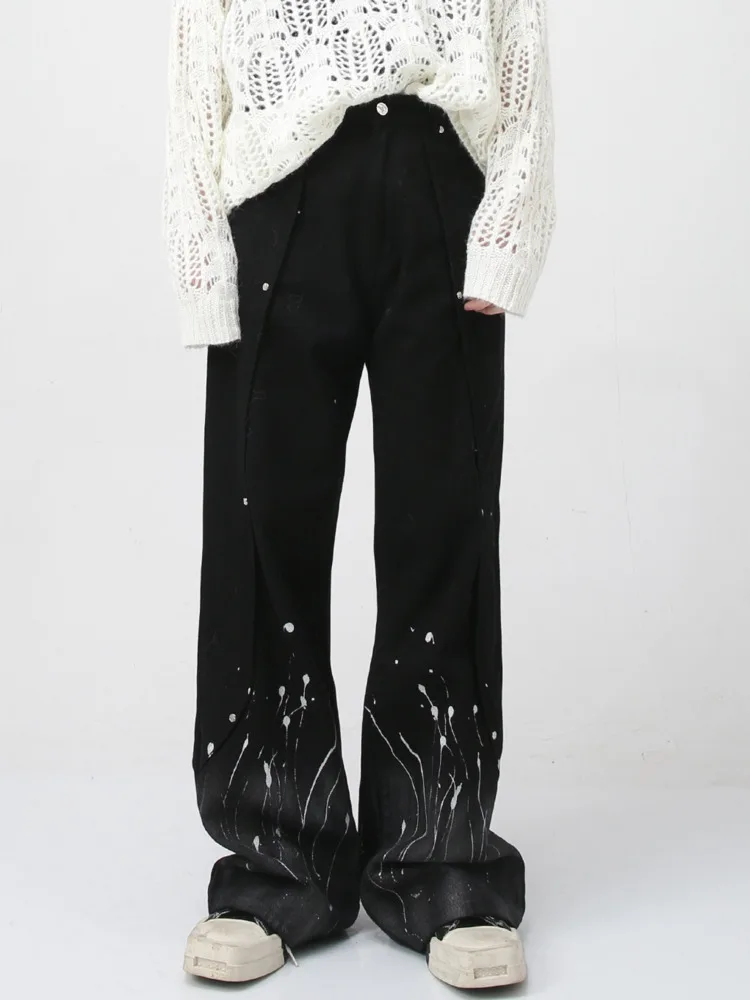 

SYUHGFA Men's Wear 2023 Autumn Personality Hand-painted Gradient Korean Streetwear Fashion Straight Jeans Casual Denim Trousers