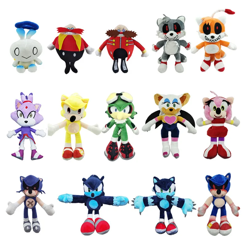 

New 30Cm Kawaii Sonic Amy The Hedgehog Plush Doll Anime Cartoon Soft Stuffed Dr. Eggman Tails Blaze Pillow Kid Plushie Toys Gift