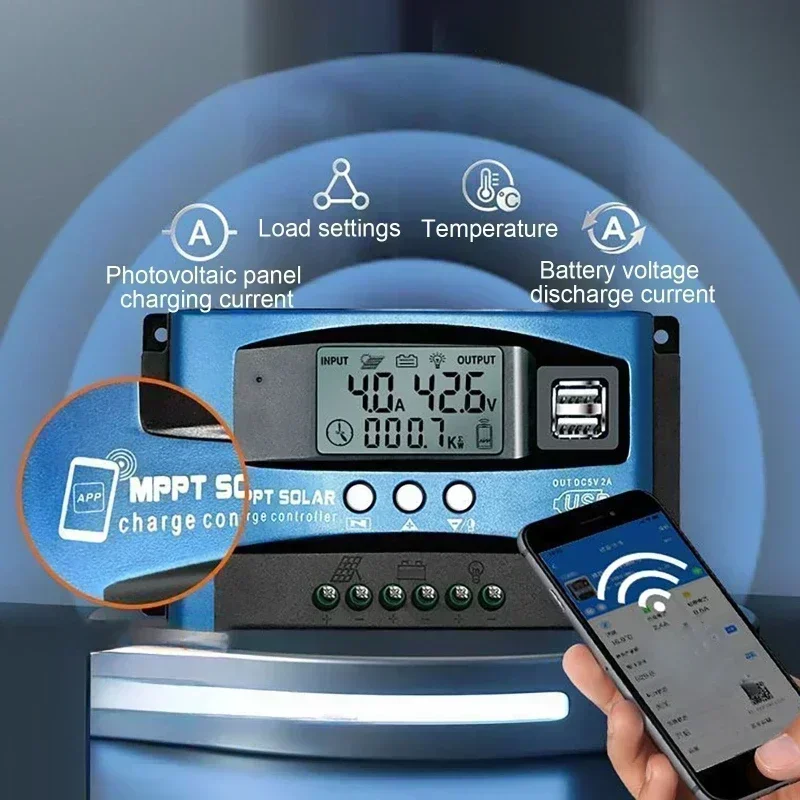 30/40/50/60/100A MPPT контроллер заряда солнечной батареи ЖК-дисплей 12 В/24 В двойной USB