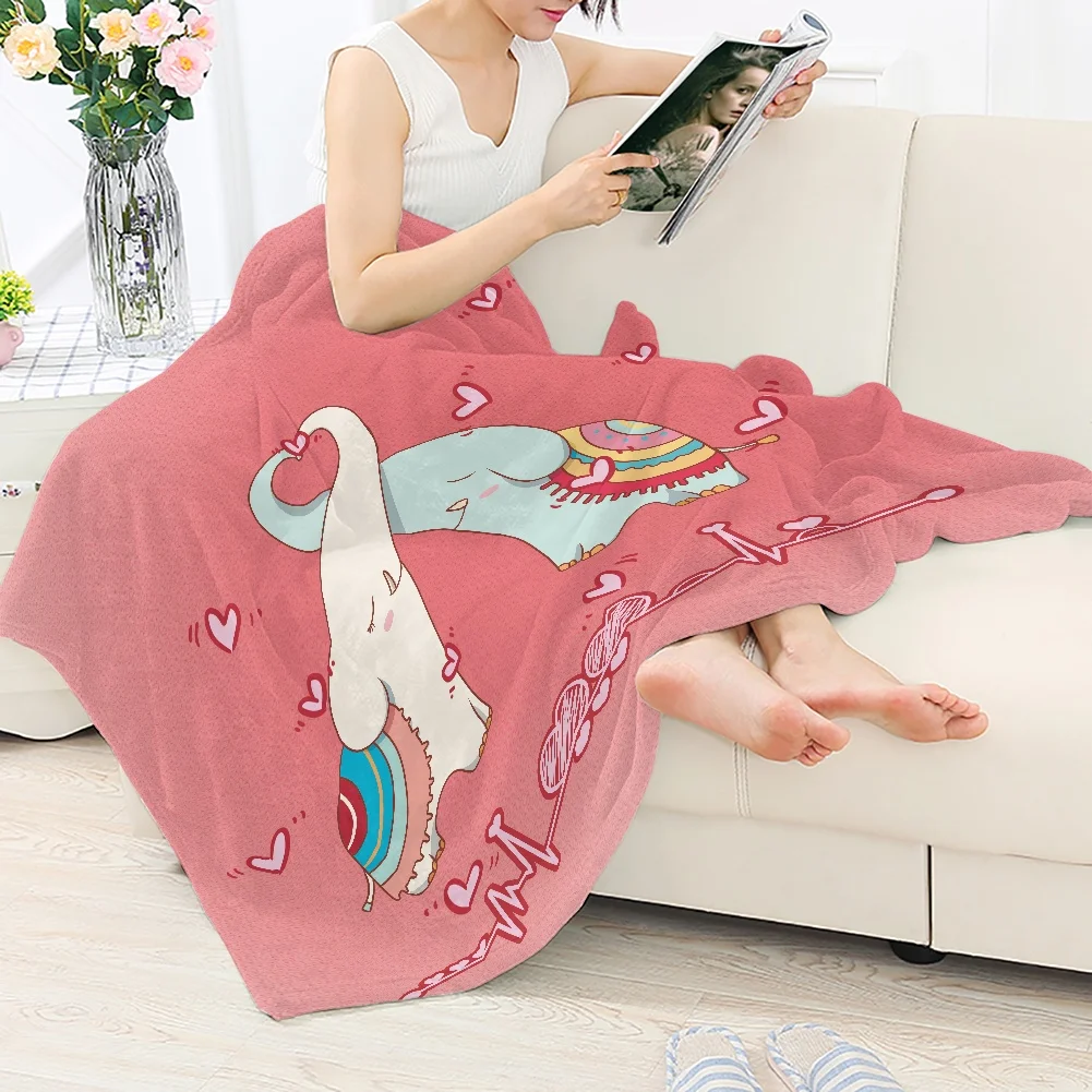

Cartoon Elephant Couple Print Flannel Blanket Soft Plush Sofa Quilt for Home 2021 Brand Design Valentine's Day Present Manta