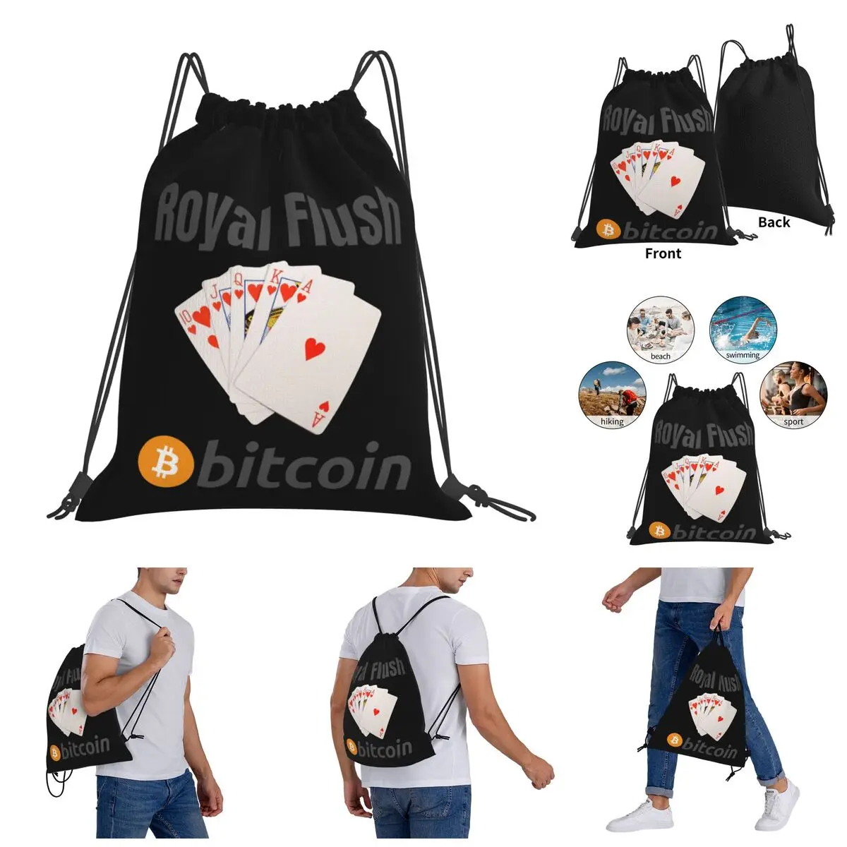 

Royal Flush - Bitcoin Original Racerback Tank Drawstring Bags Gym Bag Novelty Backpack Joke Field pack