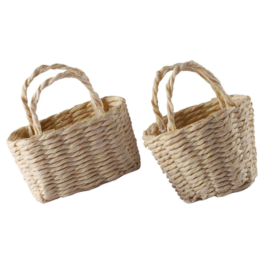 

House Flower Basket Small Weaving Baskets Miniature Model Simulation Props