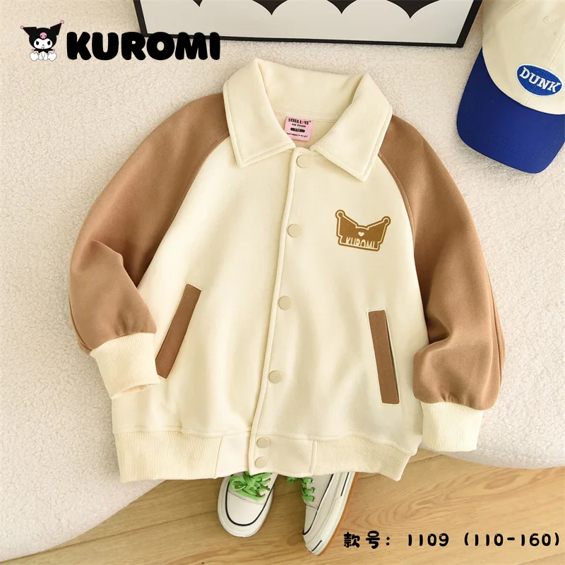 

Sanrio Unsex/хлопковая Детская куртка Kuromi повседневное пальто с длинными рукавами и героями мультфильмов Милая свободная бейсбольная форма, подарок для девочек в стиле аниме