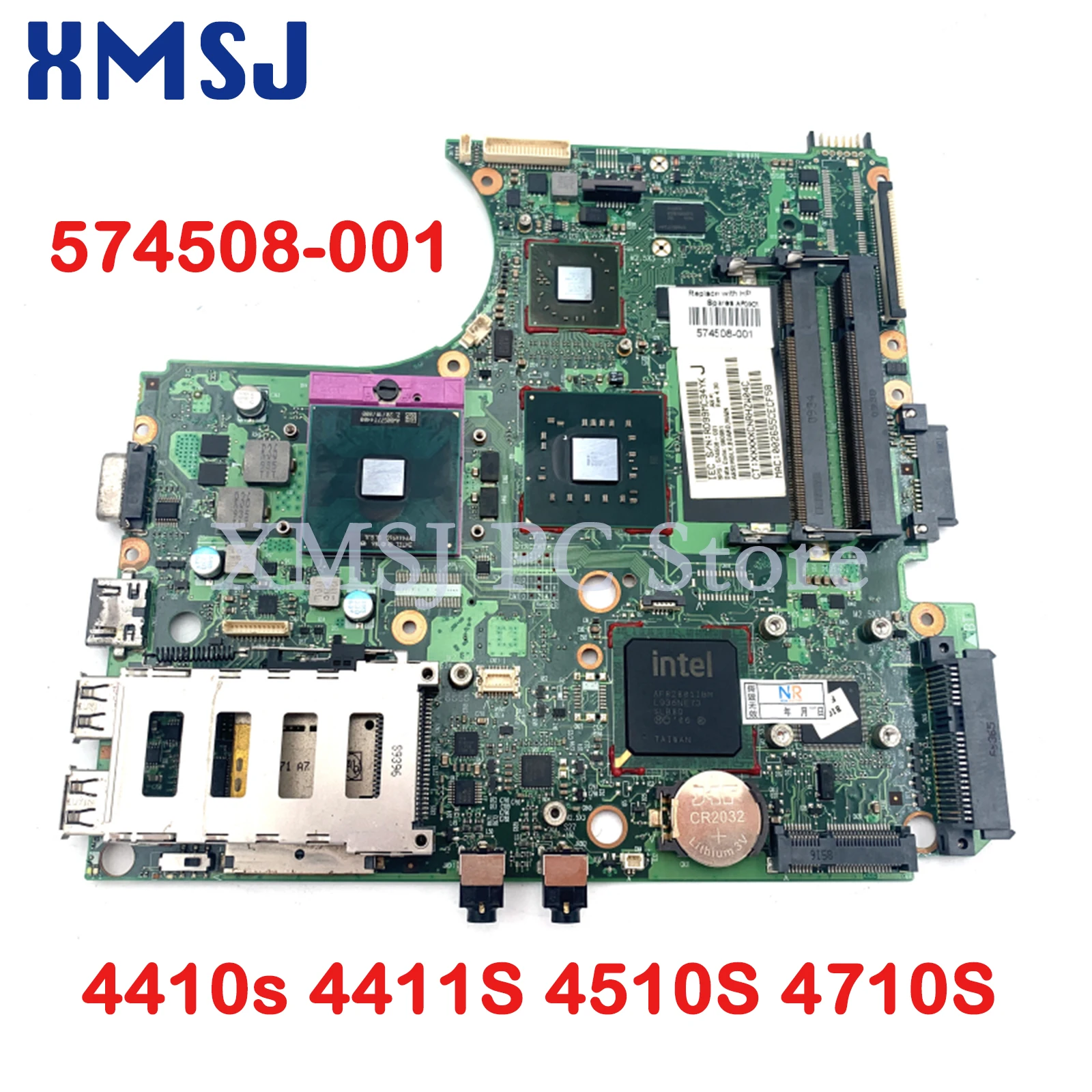 

XMSJ 574508-001 6050A2252701-MB-A03 For HP 4410s 4411S 4510S 4710S laptop motherboard PM45 DDR2 512MB GPU Free CPU