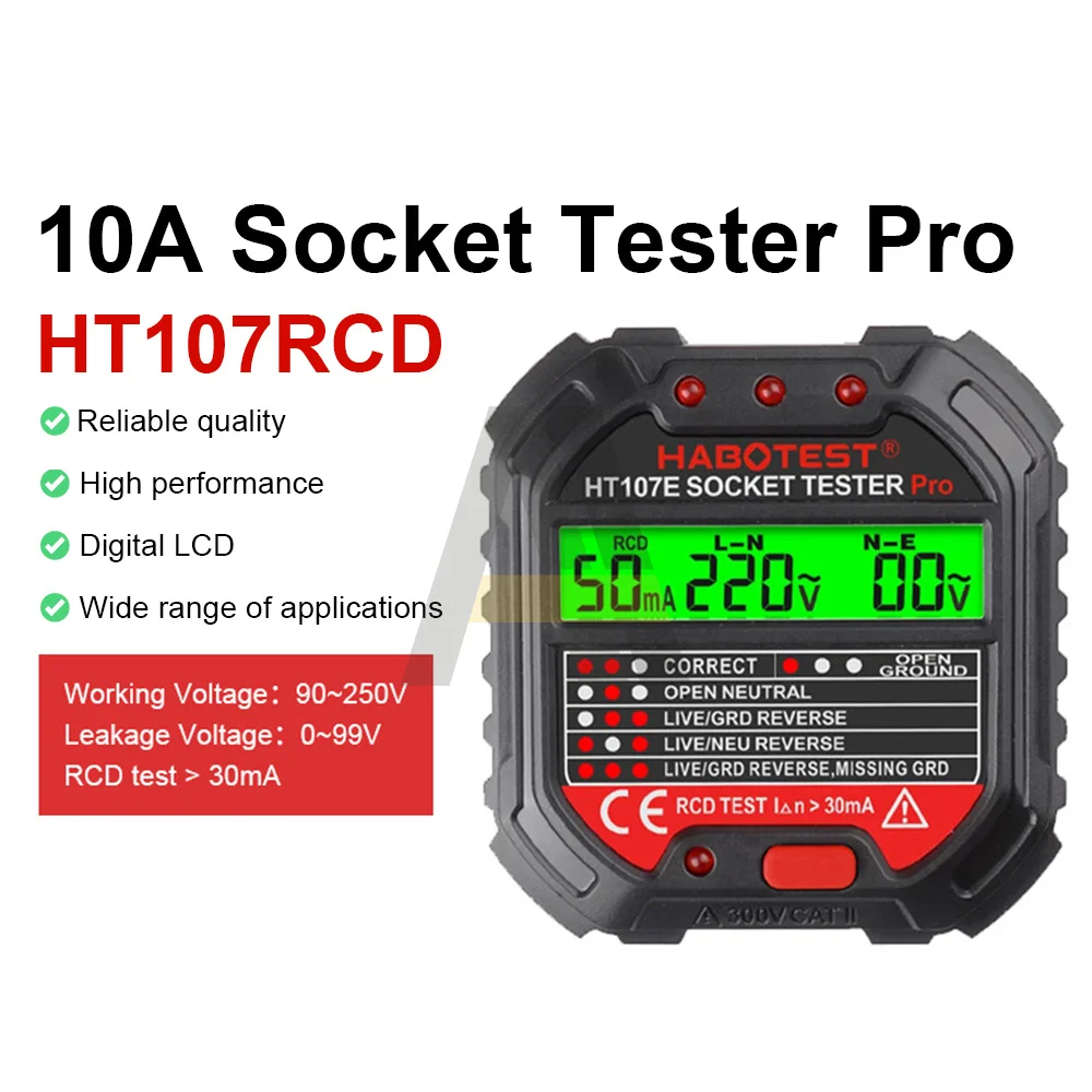 

HT107E/B/D Socket Tester Intelligent Ground Wire Tester Voltage Frequency Line Power Tester LCD Plug Phase Meter Socket Tester