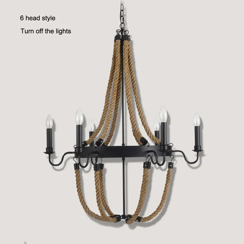 Американский деревенский ресторан кафе винтажная люстра из пеньковой веревки