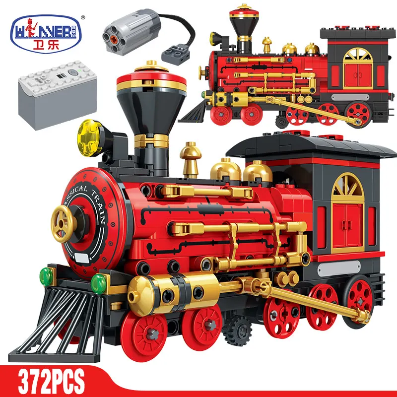 

372pcs Electric Classical Train Building Blocks Technical City Classic Power Train MOC Model Bricks Toys for Children gifts 7116